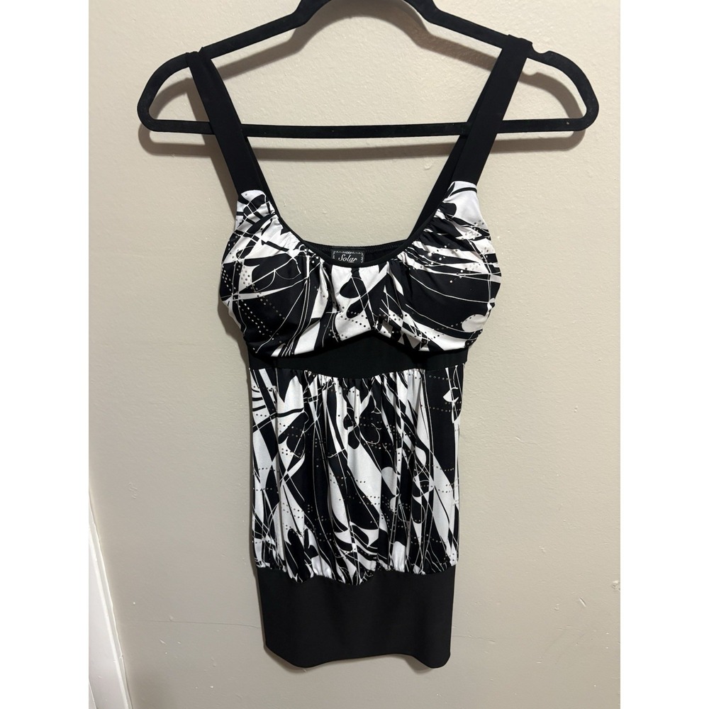 Y2K Vintage Solar Peplum Top Bubble Hem Size S black white - Padded Cups - Club